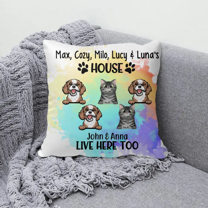 Personalized Pillow, Dog/Cat's House, Peeking Dogs/Cats, Gift for Family, Dog Lover, Cat Lover