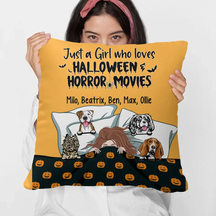Personalized Pillow, Up To 4 Dogs, Sleeping Girl With Dogs, Halloween Gift For Dog Lovers