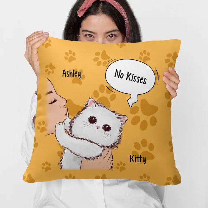 Personalized Pillow, Cat No Kisses, Gift For Cat Lovers
