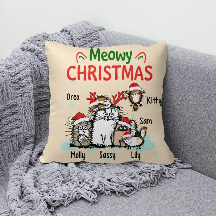 Personalized Pillow, Meowy Christmas, Christmas Gift for Cat Lovers
