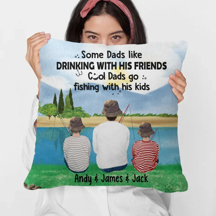 Cool Dads Go Fishing With Their Kids - Personalized Gifts Custom Fishing Pillow For Kids And Dad, Fishing Lovers