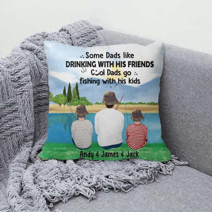 Cool Dads Go Fishing With Their Kids - Personalized Gifts Custom Fishing Pillow For Kids And Dad, Fishing Lovers