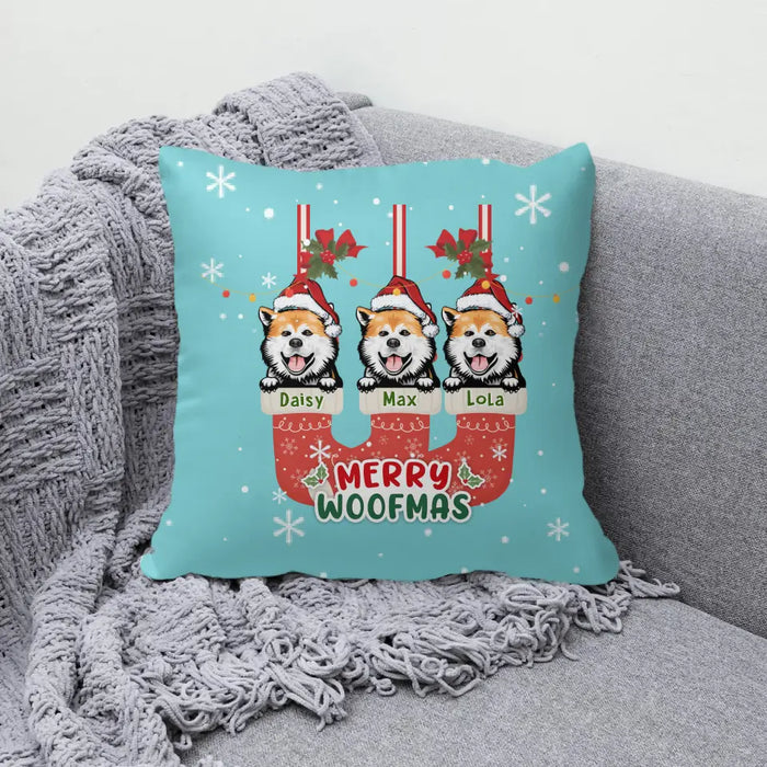 Personalized Pillow, Merry Woofmas, Christmas Gift For Dog Lovers