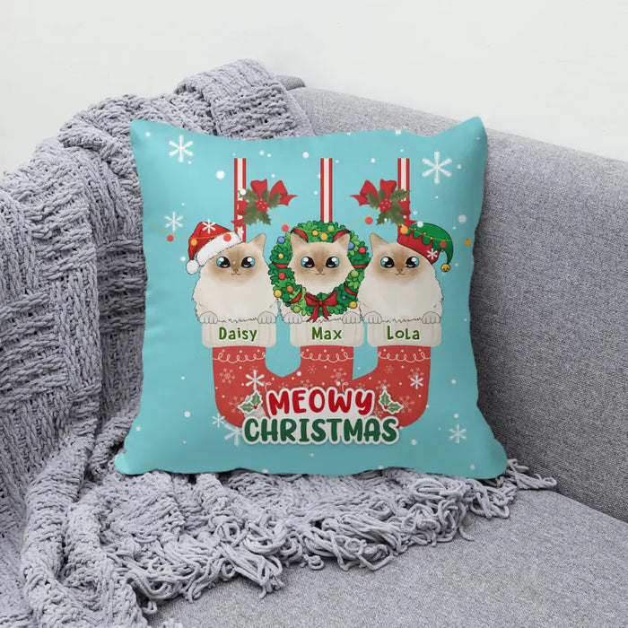 Personalized Pillow, Meowy Christmas, Christmas Gifts For Cat Lovers