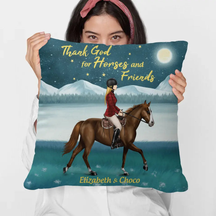 Personalized Pillow, Thank God for Horses And Friends, Gift For Horse Lovers