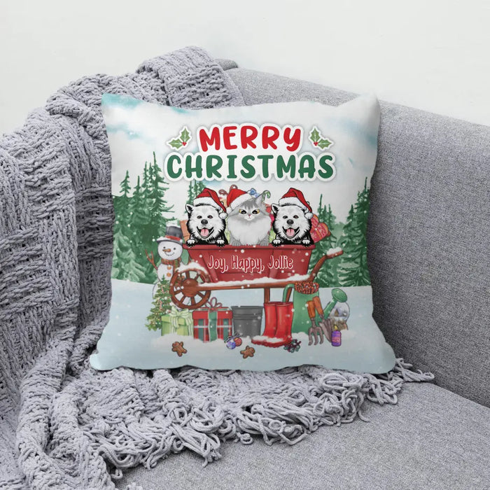 Personalized Pillow, Up To 3 Pets, Merry Christmas, Christmas Gift For Dog Lovers, Cat Lovers, Gardening Lovers
