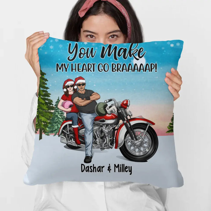 Personalized Pillow, You Make My Heart Go Braaaaap - Motorcycle Couple Front View, Gift For Motorcycle Lovers