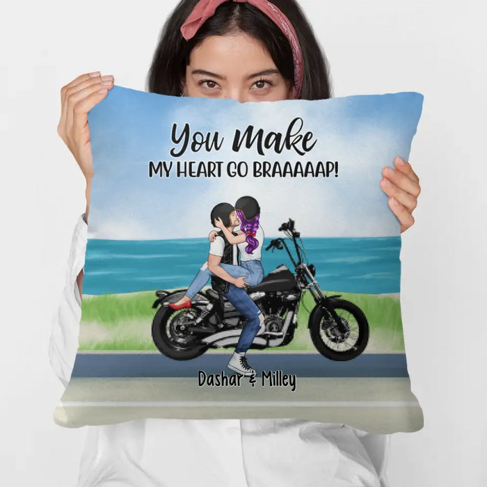 Kissing Motorcycle Couple - Personalized Pillow For Him, For Her, Motorcycle Lovers