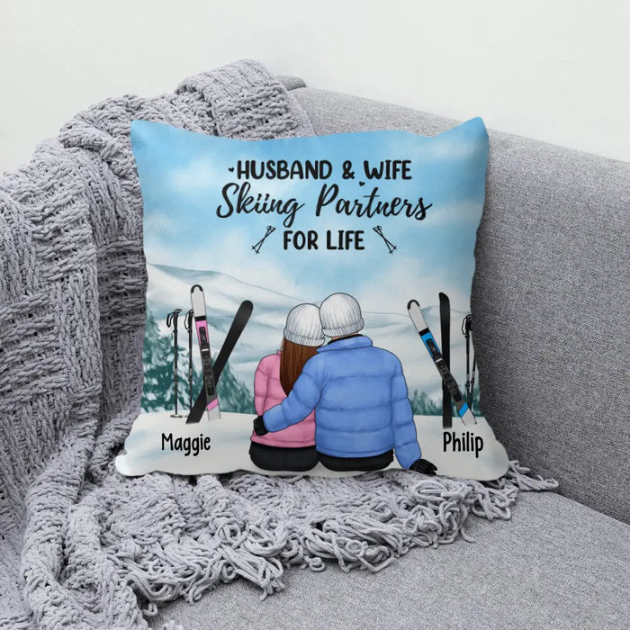 Skiing Partners For Life - Personalized Pillow For Couples, For Her, For Him, Skiing