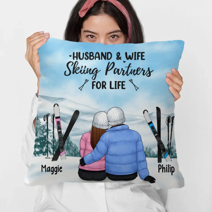 Skiing Partners For Life - Personalized Pillow For Couples, For Her, For Him, Skiing