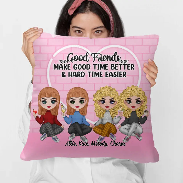 Up To 4 Chibi Good Friends Make Good Time Better - Personalized Pillow For Her, Friends, Sister