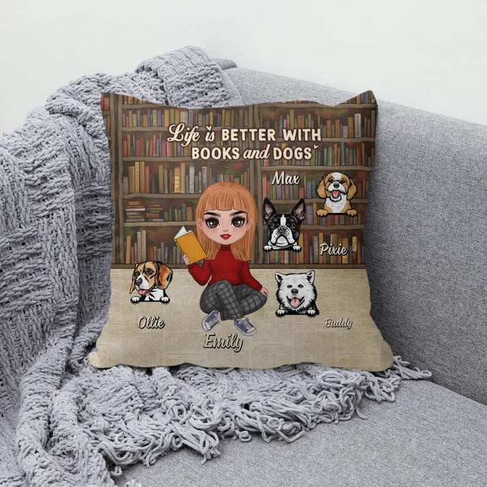Life Is Better with Books and Dogs - Personalized Gifts Custom Dog Pillow for Dog Mom, Dog Lovers