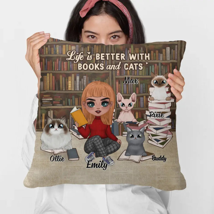 Life Is Better with Books and Cats - Personalized Gifts for Cat Custom Cat Mom Pillow