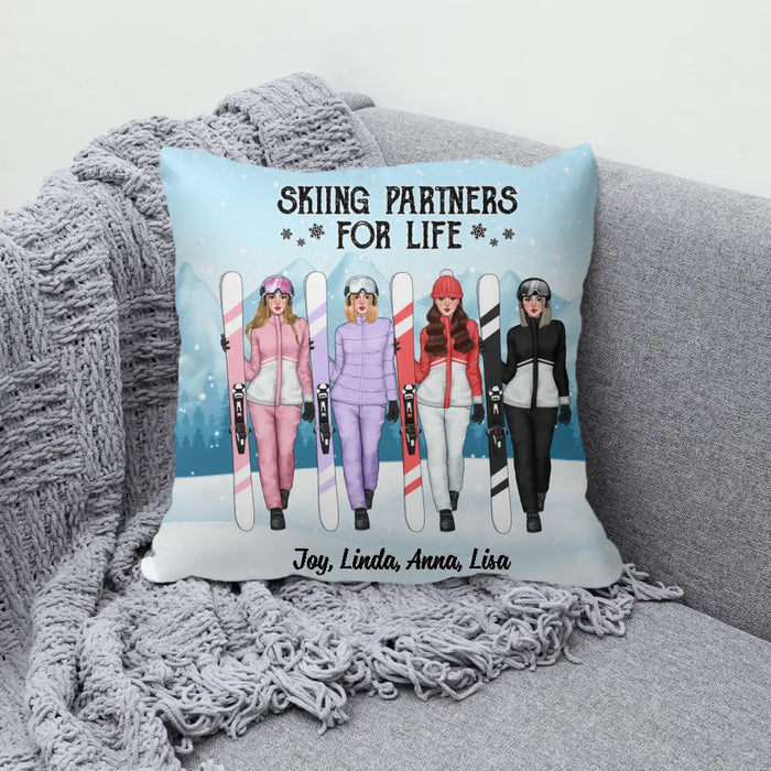 Skiing Partners For Life - Personalized Pillow For Friends, For Her, Skiing