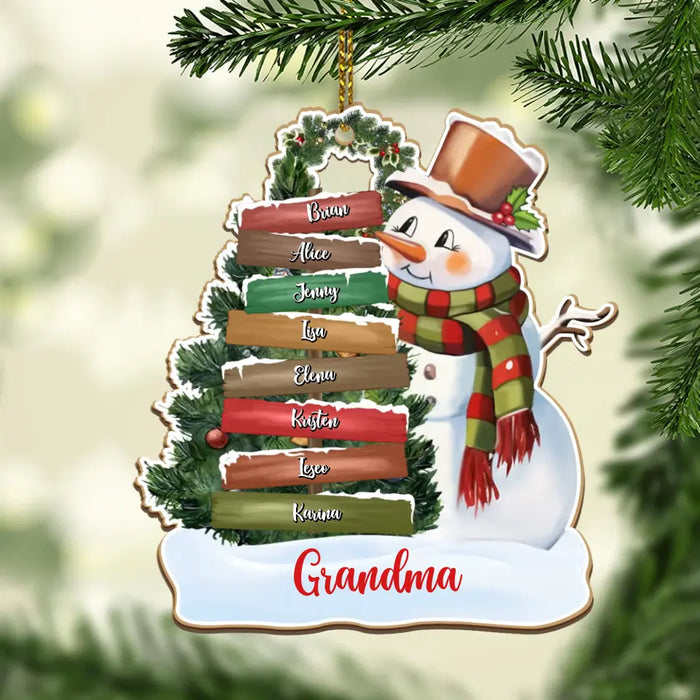 Snowman With Christmas Tree Wooden Name Plate - Christmas Personalized Gifts Custom Wooden Ornament For Family For Grandma