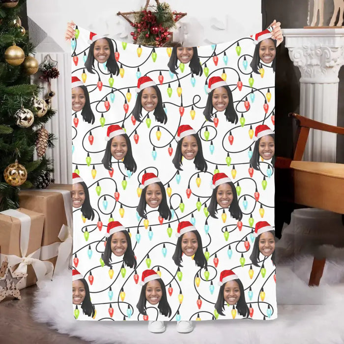 Personalized Christmas Gifts Custom Funny Face Christmas Lights Blanket For Family