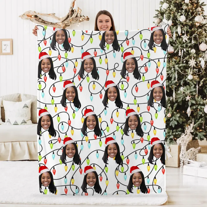 Personalized Christmas Gifts Custom Funny Face Christmas Lights Blanket For Family