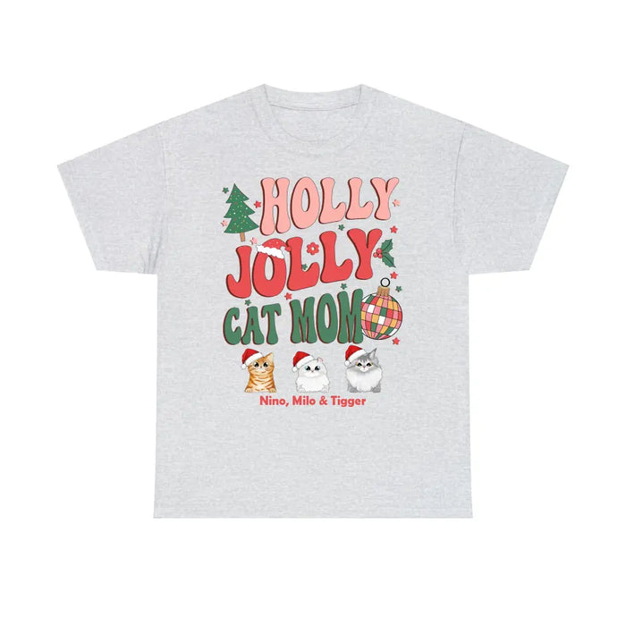 Holly Jolly Cat Mom-  Personalized Christmas Gifts Custom Shirt for Cat Mom, Cat Lovers