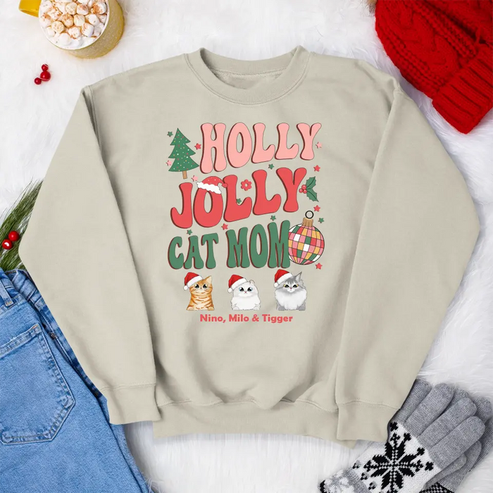 Holly Jolly Cat Mom-  Personalized Christmas Gifts Custom Shirt for Cat Mom, Cat Lovers