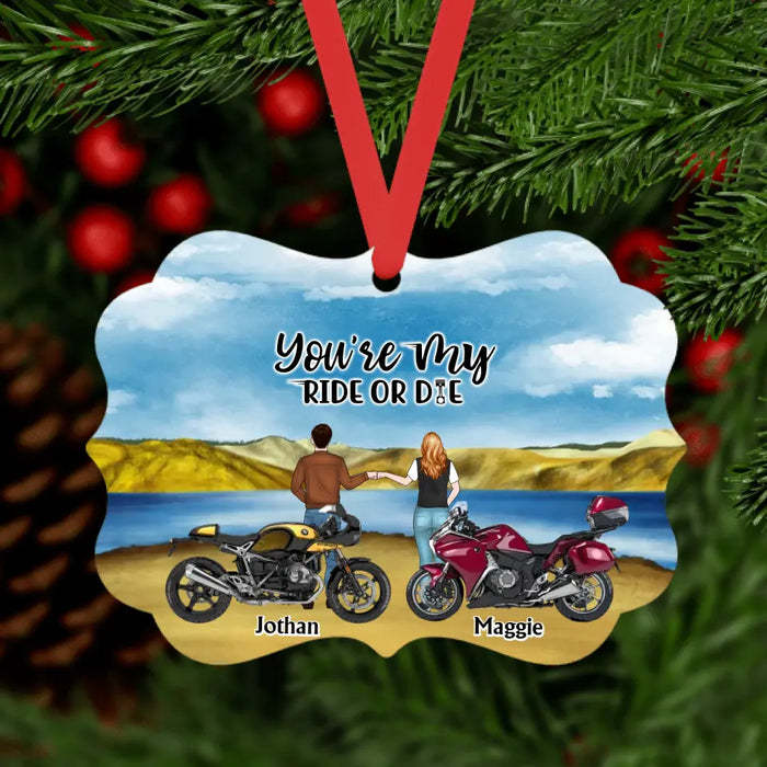 Ride Together Stay Together Two Bikers - Personalized Gifts Custom Aluminum Ornament For Biker Couples, Motorcycle Lovers
