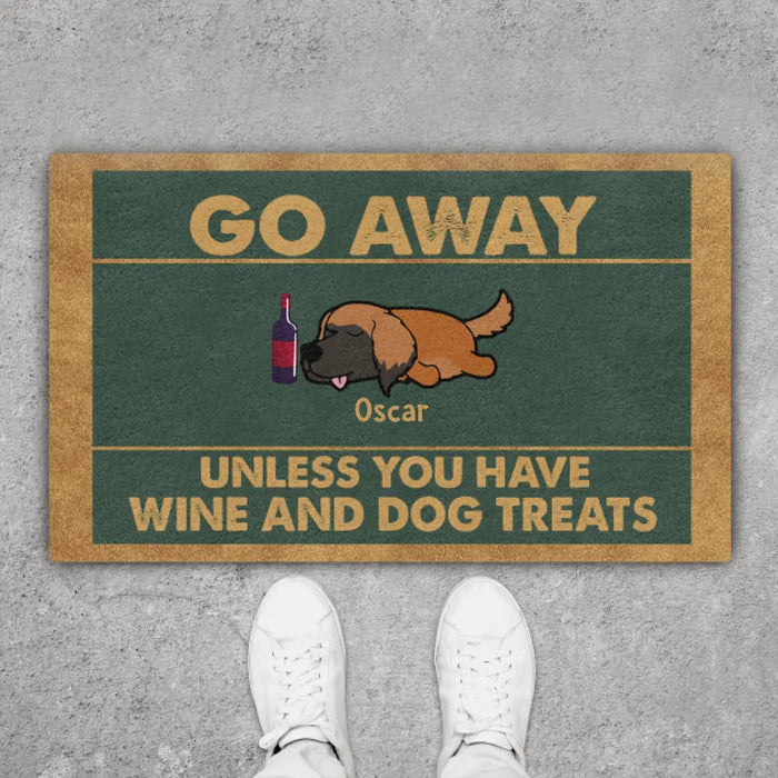 Personalized Doormat, Go Away Unless You Have Wine And Dog Treats, Gifts For Dog Lovers