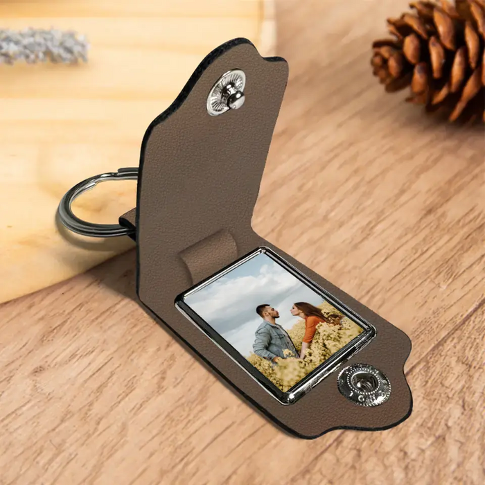 Drive Safe I Need You Here With Me - Personalized Photo Upload Gifts Custom Leather Keychain For Him