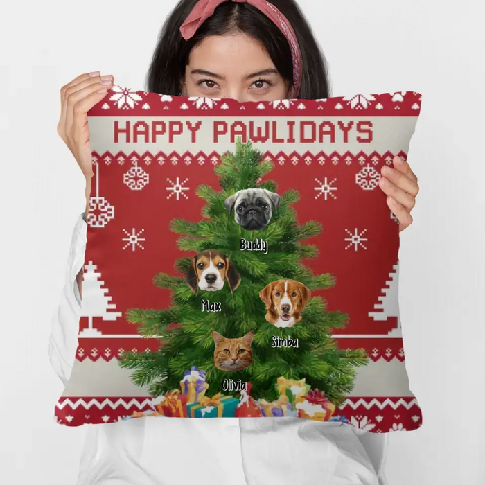 Happy Pawlidays - Christmas Personalized Photo Upload Gifts Custom Pillow For Pet Lovers