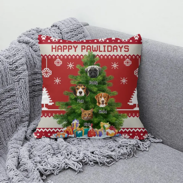 Happy Pawlidays - Christmas Personalized Photo Upload Gifts Custom Pillow For Pet Lovers