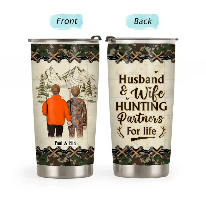 Husband & Wife Hunting Partners For Life - Personalized Gifts Custom Hunting Tumbler For Couples, Hunting Lovers, Hunters
