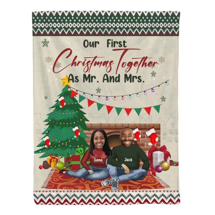 Our Frist Christmas Together As Mr. And Mrs. - Christmas Personalized Photo Upload Custom Funny Face Blanket For Couples