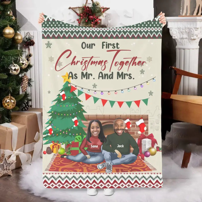 Our Frist Christmas Together As Mr. And Mrs. - Christmas Personalized Photo Upload Custom Funny Face Blanket For Couples