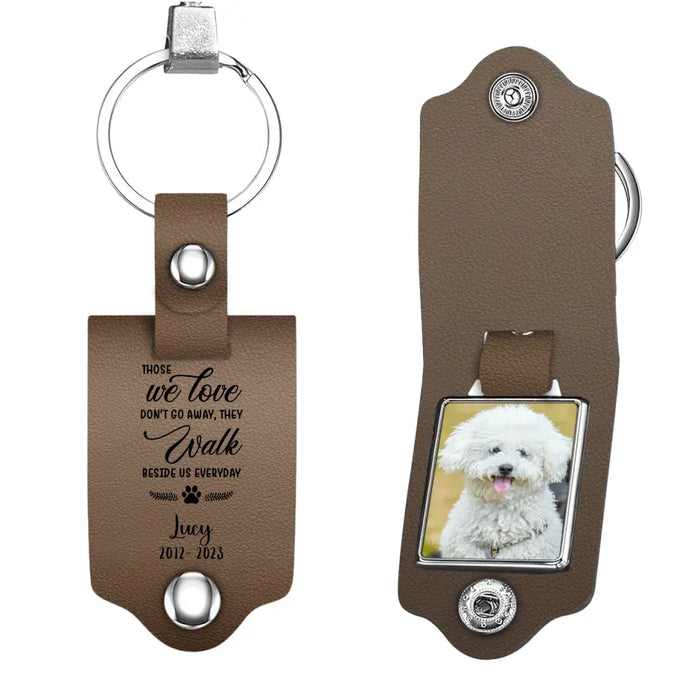 Once By My Side Forever In My Heart - Personalized Photo Upload Gifts Custom Leather Keychain For Loss Of Pet, Pet Memorial Gifts