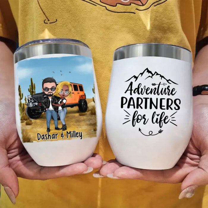Off-Road Couple Hugging, Driving Together - Personalized Wine Tumbler For Car Lovers, Off-Road