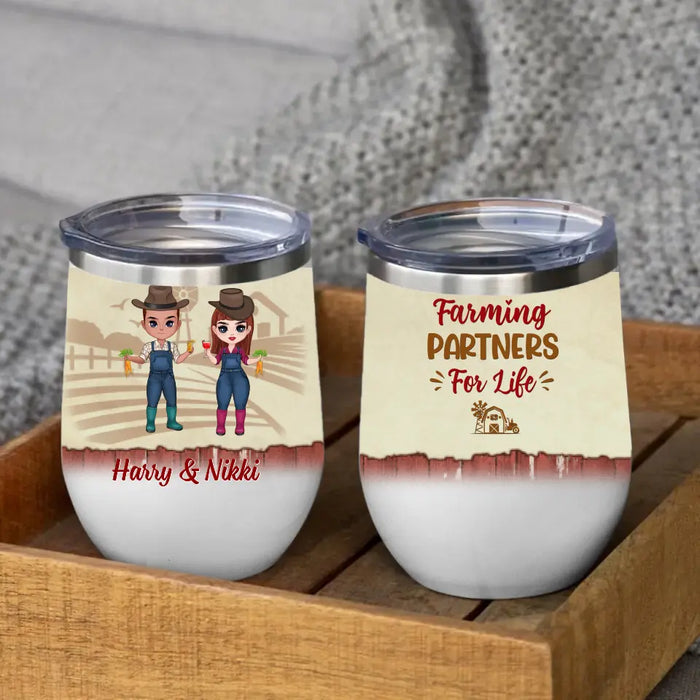 Farming Partners For Life - Personalized Wine Tumbler For Him, Her, Couples, Friends, Farmer