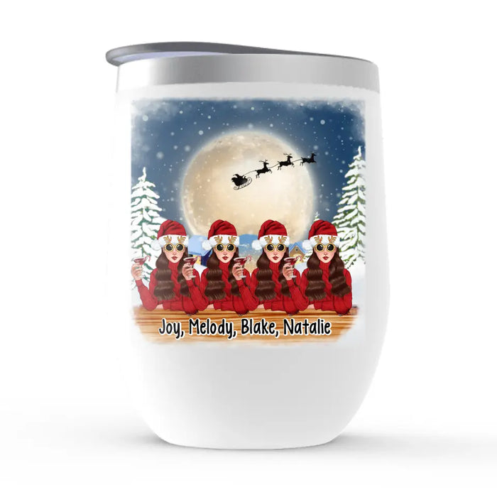 Personalized Wine Tumbler, Up To 4 Girls, It's The Most Wonderful Wine Of The Year, Christmas Theme, Christmas Gift For Friends, Sisters