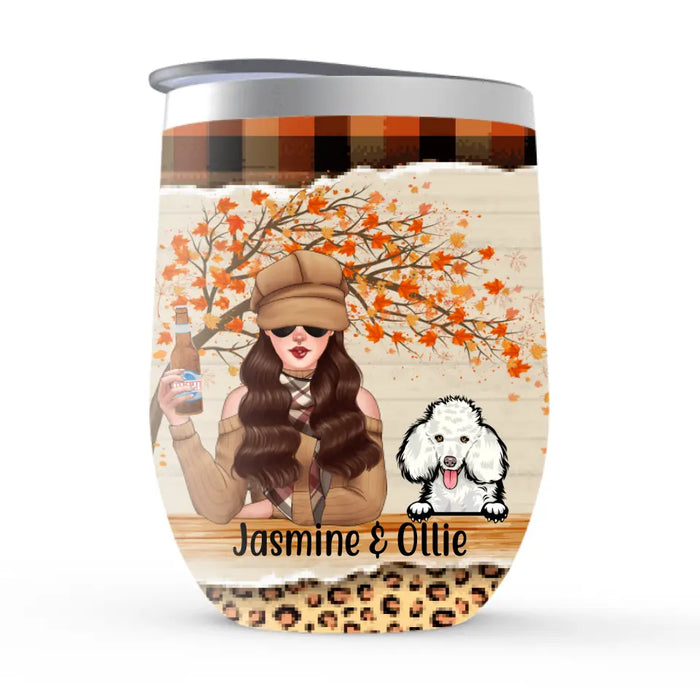 Personalized Wine Tumbler, Just A Girl Who Loves Fall And Dogs, Gift For Dog Lovers In Autumn