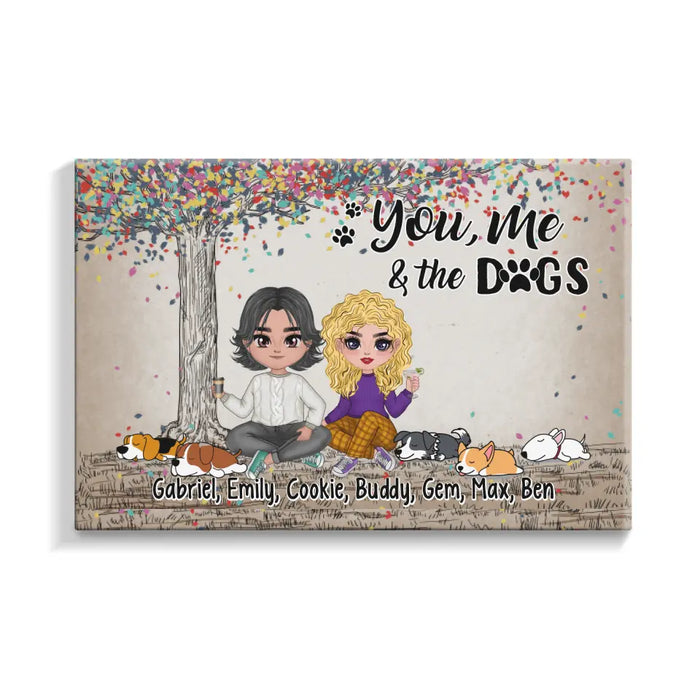 You, Me, and the Cats - Personalized Gifts Custom Canvas for Dog Mom and Dog Dad