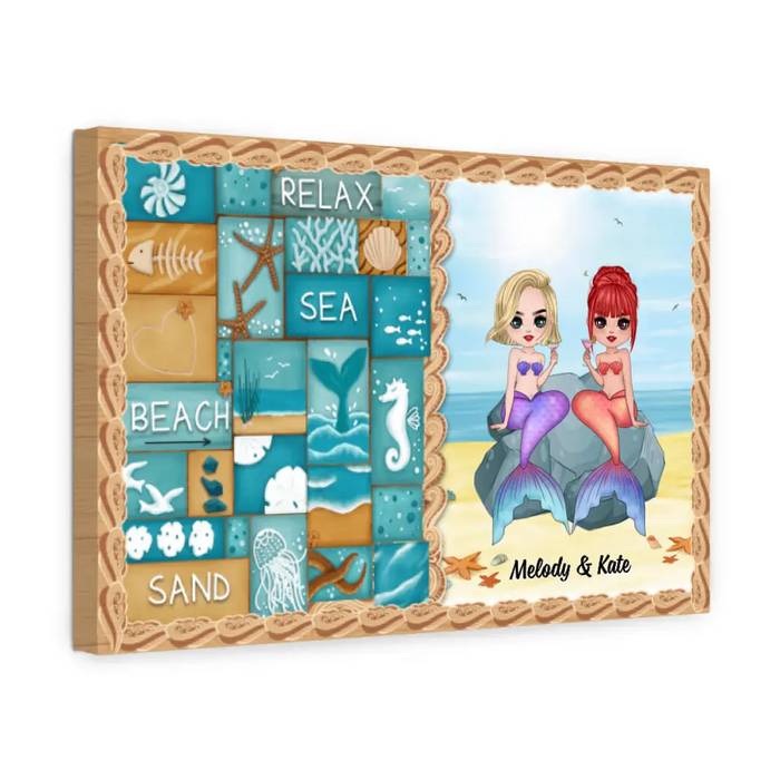 Up To 6 Chibi Relax Sea Beach Sand - Personalized Canvas For Her, Friends, Sister, Mermaid