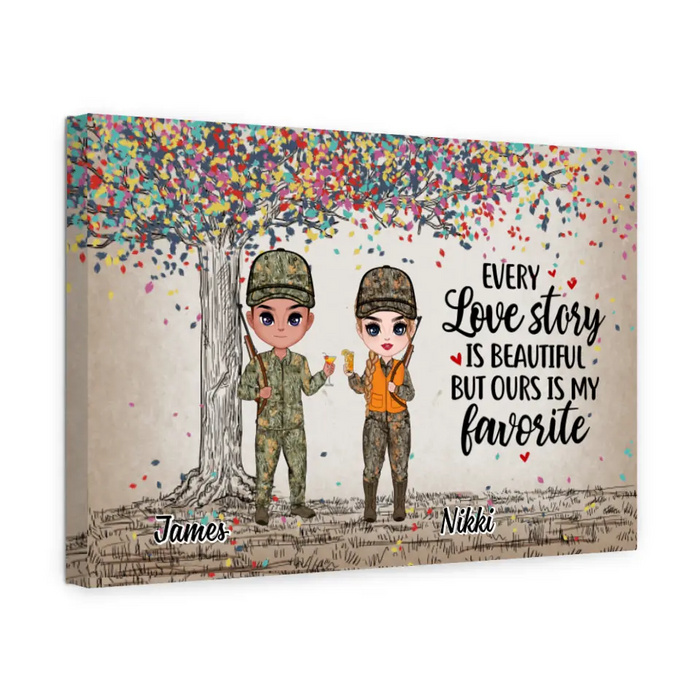 Every Love Story Is Beautiful - Personalized Canvas For Couples, Him, Her, Hunting