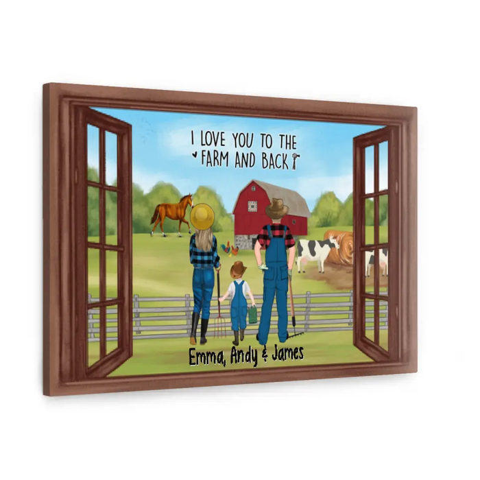 Farming Couple With Kids - Personalized Canvas For The Family, Her, Him, Farmer