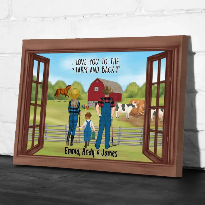 Farming Couple With Kids - Personalized Canvas For The Family, Her, Him, Farmer