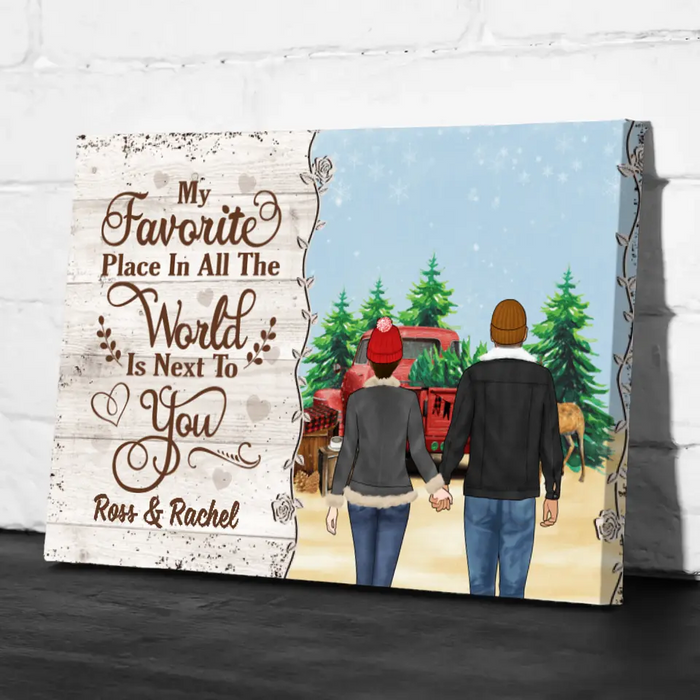 Personalized Canvas, My Favorite Place In All The World Is Next To You, Couple Holding Hands, Christmas Gift For Couples