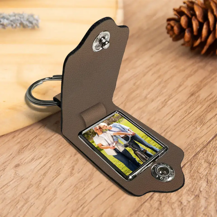 Those We Love Don't Go Away They Walk Beside Us Everyday- Personalized Photo Upload Gifts Custom Leather Keychain, Memorial Gift for Loss Of Loved Ones