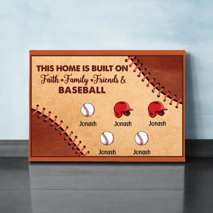 Personalized Canvas, This Home Is Built On Faith Family Friends And Baseball, Gifts For Baseball Family