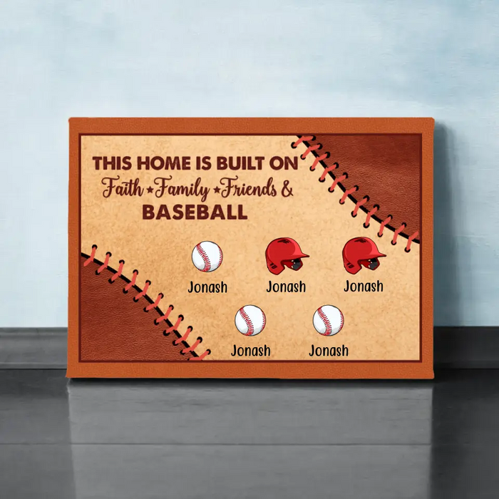 Personalized Canvas, This Home Is Built On Faith Family Friends And Baseball, Gifts For Baseball Family