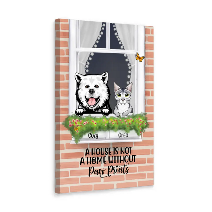 Personalized Canvas, Dog and Cat By Window, Gift for Cat, Dog Lovers