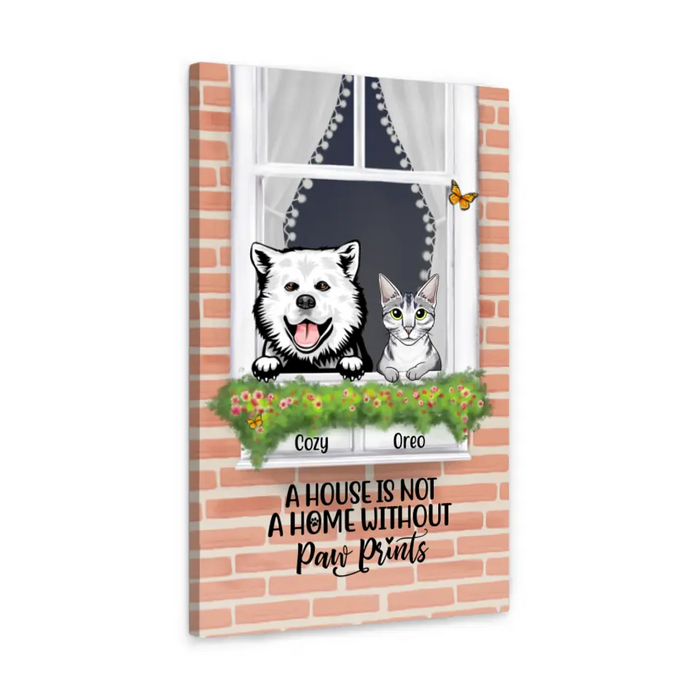 Personalized Canvas, Dog and Cat By Window, Gift for Cat, Dog Lovers