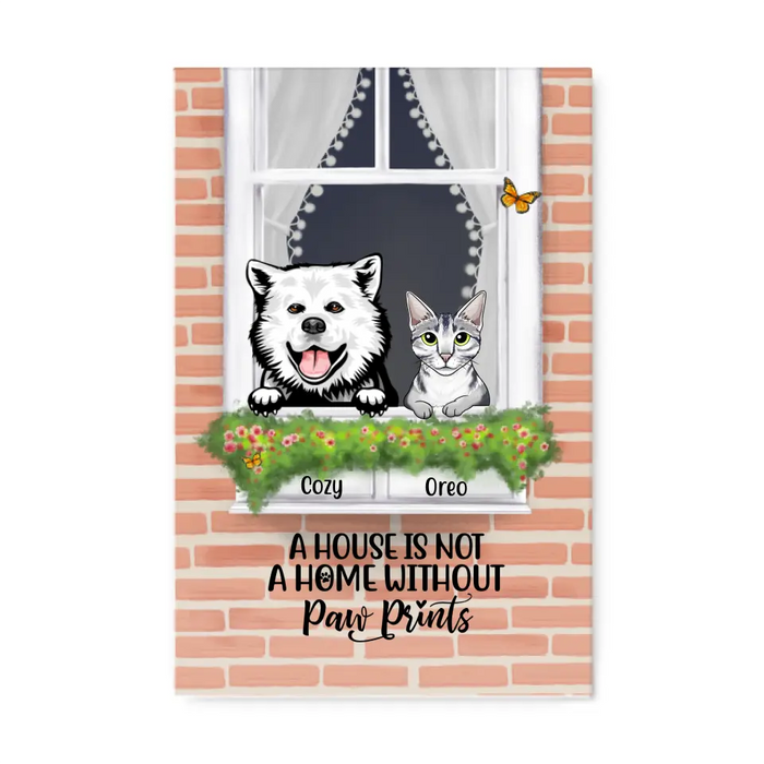 Personalized Canvas, Dog and Cat By Window, Gift for Cat, Dog Lovers