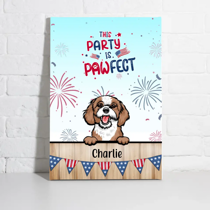 Personalized Canvas, Cute Dog And Cat Peeking For 4th Of July, Custom Gift For Dog Lovers, Cat Lovers