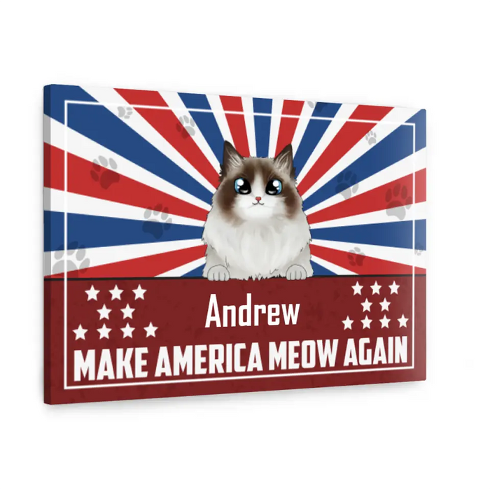 Personalized Canvas, Cats Make America Meow Again Custom Gift For The Fourth Of July